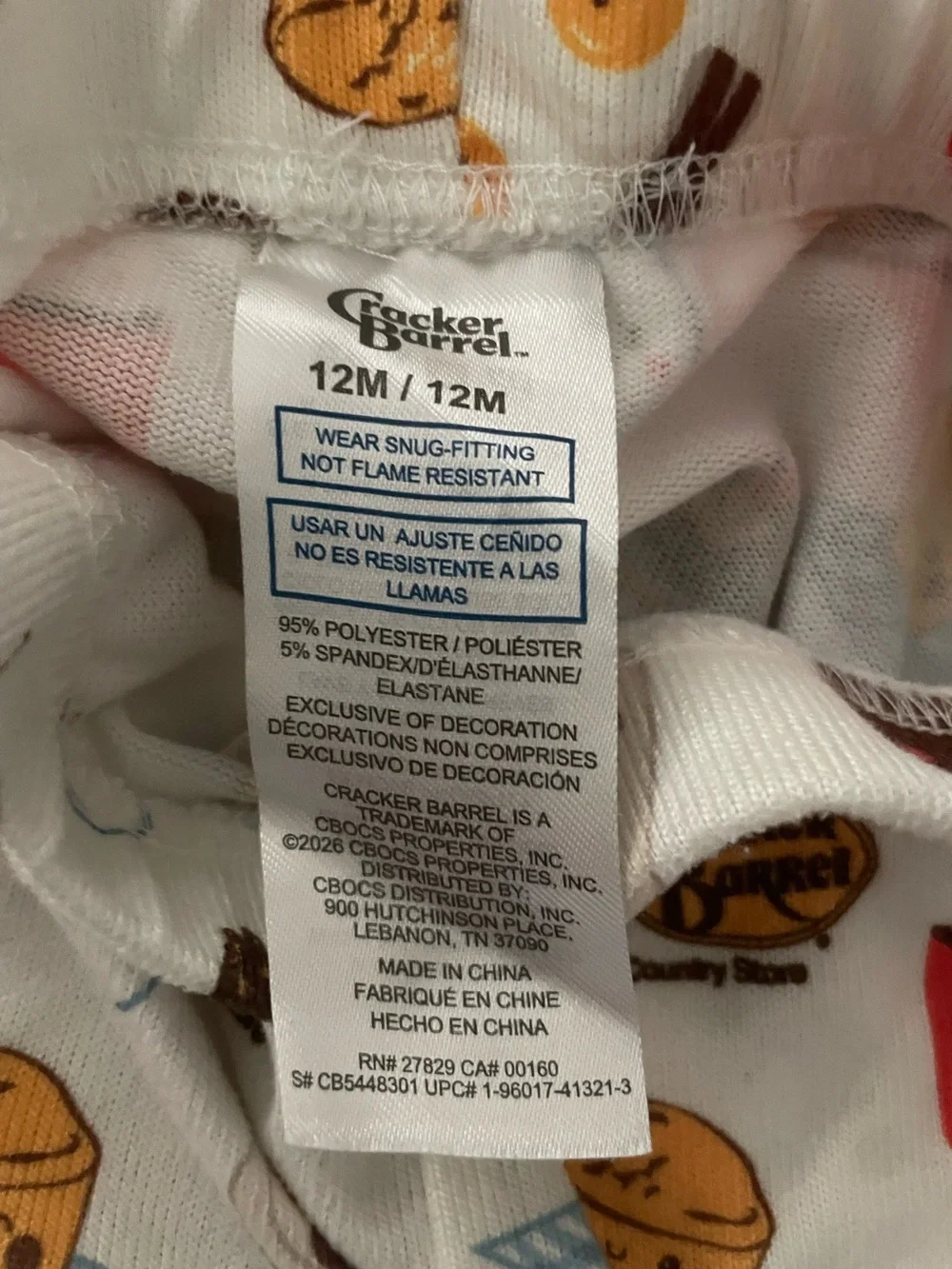 RARE Cracker Barrel Old Country Store pajamas breakfast-themed‎ pattern 12M